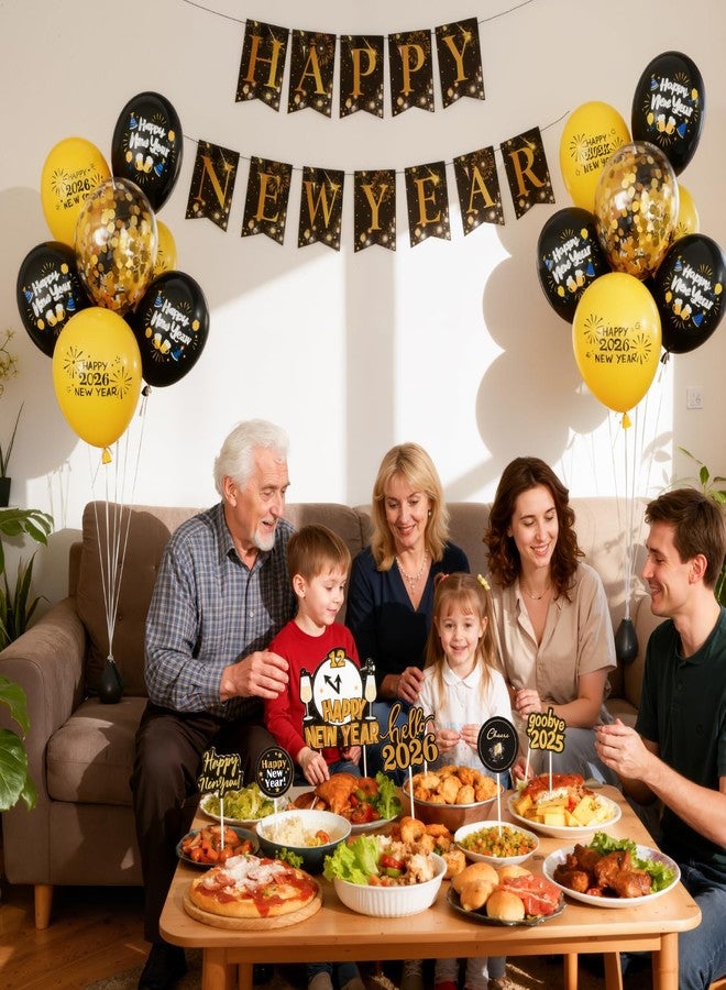 Haolongfa Happy New Year Party Decorations, Black & Gold Balloons, Happy New Year Banner, Cupcake Toppers, New Years Eve Decorations 2026 for Countdown, Apartment, Office,Intimate Family Gathering - Image 3